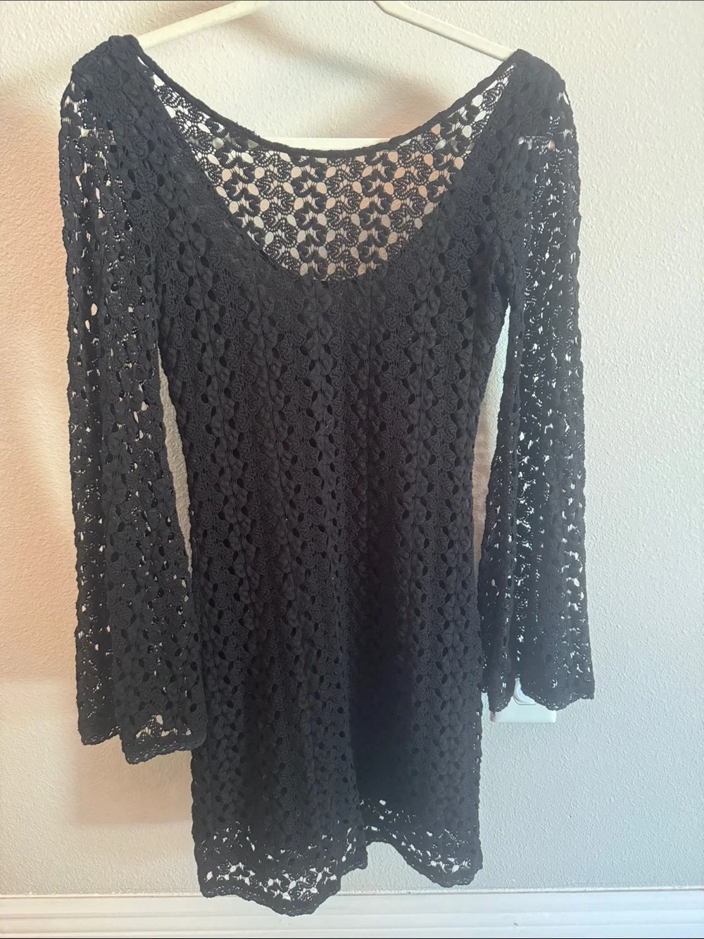 free people black lace long sleeve dress Crochet Long-Sleeve Black Satin Prom Dress 1960s dress Formal dress you’ll find attire in Production Time:20 Days